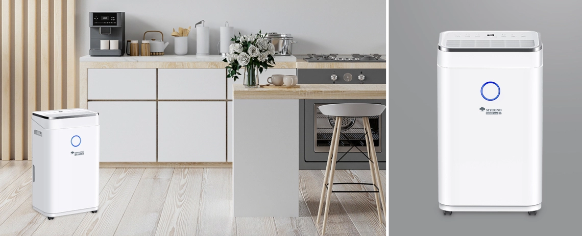Energy-efficient MyCond Roomer Smart 25 air dehumidifier for residential use.