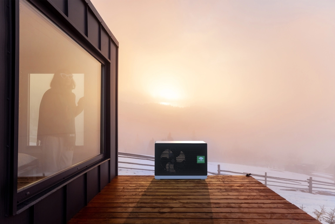 MyCond BeeSmart A woman enjoys the view from a window in a compact, energy-efficient house.