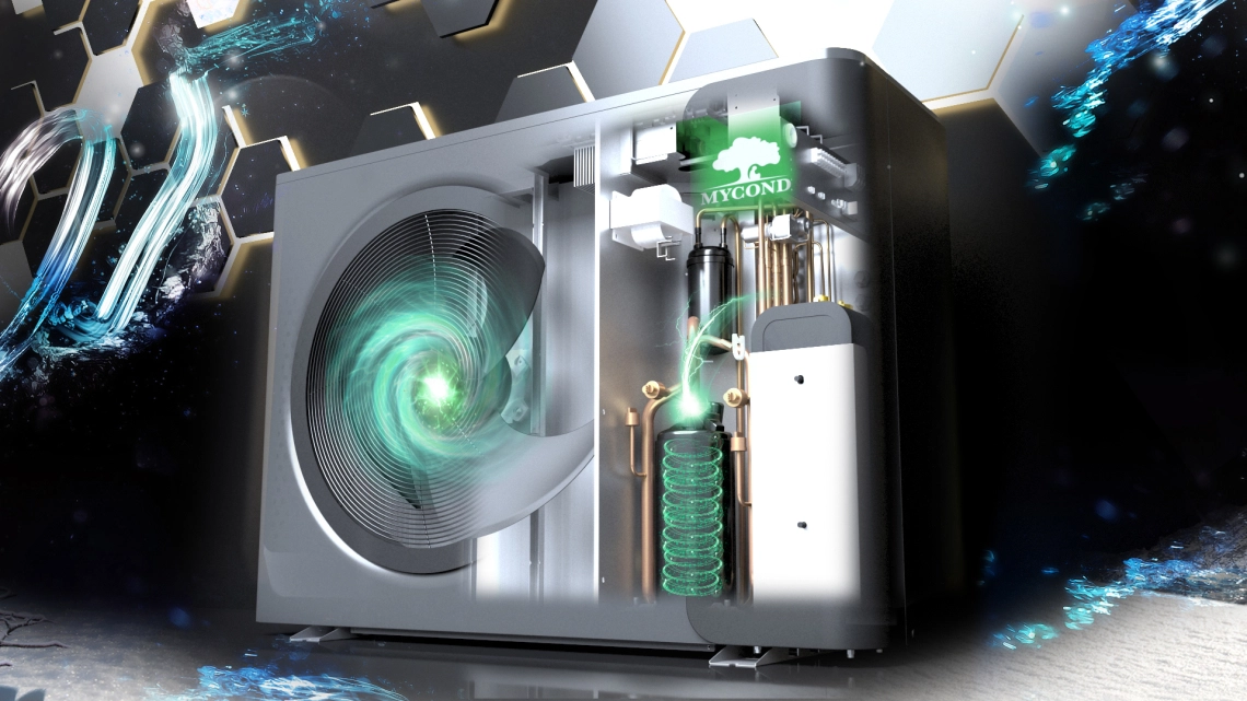 Components of the MBasic series monoblock heat pump.