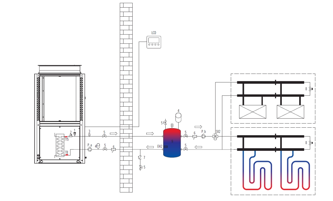 MyCond MCU-YHP Schematic diagram of energy-efficient propane heat pump system.