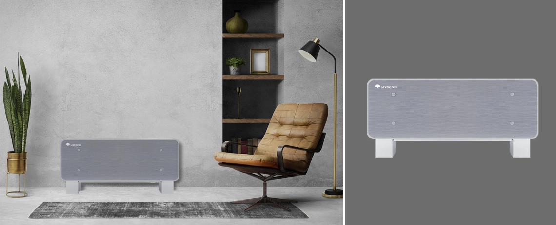 MyCond Silver Glass Low Stylish ultra-thin fan coil unit with silver glass finish.